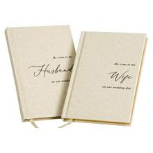 SMUUJEE Hard Cover Vow Books Set Of 2 Cream Canvas Linen Foil Embossed Wedding Ceremony Vow Renewal Speech Books Couple Gifts For Engagement (To My Husband Wife) - Gửi Chồng/Vợ Tôi - Xem 1