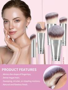 MAANGE 2/4/5件套专业化妆刷套装，带纸盒，包含粉扑、散粉刷、腮红刷、粉底刷、修容刷、鼻影刷。柔软刷毛，适用于粉状和液状化妆品，方便旅行携带，是送给女性和女孩的理想礼物。 - 粉色 - 查看 8