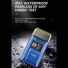 Afeitadora eléctrica recargable Kemei KM-1112 para hombres, 2 en 1, IPX5 impermeable, máquina de afeitar flotante con carga USB - Azul - Ver 10