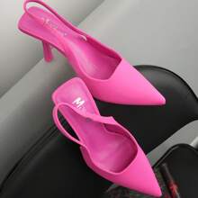Women's Pointed Toe Slingback Kitten Heel Pumps - Elegant Mid Heel Stilettos With Soft Padded Insole And Elastic Strap - Màu Hồng Tươi - Xem 5