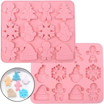 1 Piece Silicone Christmas Chocolate Molds Gingerbead Man,Christmas Tree,Snowflake,Snowman And Christmas Hat Shape 3D Chocolate Candy Moulds For Holiday Baking Christmas Christmas Decorations Christmas Pajamas Christmas Gifts Christmas Decor