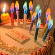 1pc Red & White Number & 12pcs Colorful Flame Birthday Cake Candle Set, Numbered Candles 0-9 For Cake Decor, Cartoon Red & White Birthday Cake Candles, Animated Birthday Candles, Cupcake Toppers, Cute Candles For Cartoon Theme Party, Birthday Celebration, And Other Parties