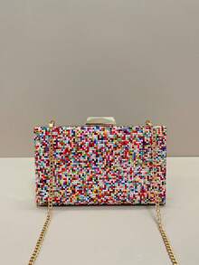 Bolsa clutch feminina, bolsa de noite, com estampa colorida dupla face, charmosa e requintada, ideal para festas, casamentos e bailes. Combina perfeitamente com vestidos de festa, vestidos de noite e vestidos de lantejoulas. Vem com alça de ombro removível, ideal para adolescentes, mulheres, meninas e estudantes. - Multicolorido - Ver 7