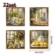 1 pièce Décoration murale de nature morte de style campagnard avec citrons - Décoration de cadre en bois rustique avec bocaux en porcelaine bleue et blanche, citrons brillants et scènes de fenêtre ensoleillée, parfait pour la maison, la cuisine, le bureau ou le garage, décoration saisonnière, décoration de cuisine au citron
