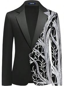 Boys' Formal Tuxedo Suit Set - 2 Piece Sequin Blazer & Satin Pants (4-16Y) - 銀色 - 查看 2