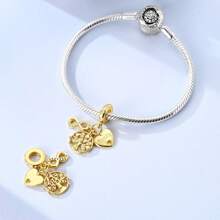 1 Pc Sliver Color Sparkling Cubic Zirconia Vintage Golden Chameleon Bee Dog Bow Ballet Shoes Cross Luggage Sun Charm Fit Original Bracelet Necklace Pendant Beads For Diy Jewelry Making Women Girlbirthday Jewelry Gift For Friends - Gold - View 11