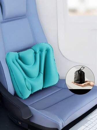 Uppblåsbar ländryggskudde för flygresor, midjestödskudde i bilen, bärbar luftkudde för ryggstöd, lämplig för tåg, flygplan, kontorsstol, dubbel användning för resor och kontor, manuell luftpumpdesign, ingen elektricitet krävs, endast handtvätt, bekväm för alla årstider