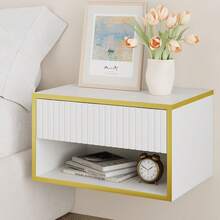 Gold Nightstand Set Of 2, Modern Bedside Table With Drawers And Open Shelf, Floating Design, Small Side Table For Bedroom, Black/ White - 白色 - 查看 7
