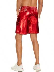 Men's Metallic Shorts Shiny Rave Shiny Sparkly Shorts With Pockets - Red - View 8