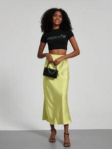 Se-Hore 时尚女式弹力缎面长裙，适合所有季节 - 海沫綠 - 查看 4