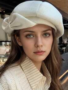 1pc Women's Hat, Bow Decor Solid Color Octagonal Cap, Autumn/Winter Warm Outdoor Sports Commute Shopping Holiday Elegant Face-Slimming Artist Hat, Fashion Versatile Retro Minimalist Beret Hat, Suitable For Daily Use - Multicolor - View 4