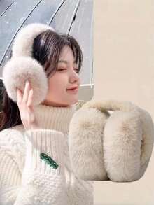 1pc New Soft Plush Earmuffs, Fashionable Warm Fluffy Ear Warmers For Women, Cute Girl Winter Ear Covers Winter Warm
