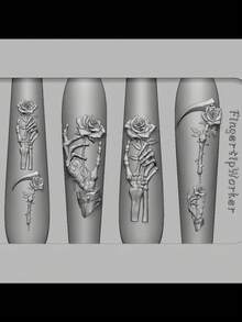 1 件哥特式美甲硅胶模具，乌鸦烛台，玫瑰头骨，荆棘玫瑰，胸腔，脊柱指甲装饰 DIY 透明模具 - 無色 - 查看 6