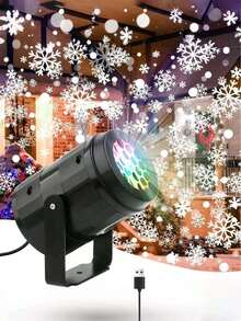 1pc Rotating Snowflake Stage Light, USB Powered Snowflake Projector - Perfect For Indoor Holiday Decoration, Christmas And Thanksgiving Party, Rotating Snowflake Pattern Stage Light, Christmas, Christmas Decoration, Room Decoration, Bedroom Decoration, Suitable For Party, Gathering, Holiday