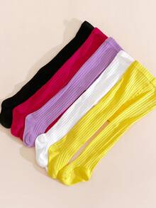 Set de 5 pares de medias de niña con rayas verticales de colores, uso versátil, estilo personalizado, colores de caramelo - Multicolor - Ver 5