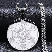 Sacred Geometry Metatron Cube Angel Seal Archangel Necklace For Women Men Stainless Steel Flower Of Life Lotus Chain Jewelry