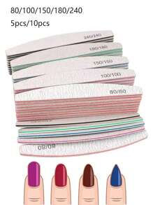 5/10Pcs Nail Art Professional Nail File 80/100/150/180/240 Sandpaper Strong Thick Sanding Half Moon Lime DIY Manicure Tool Accessories - Light Grey - View 1