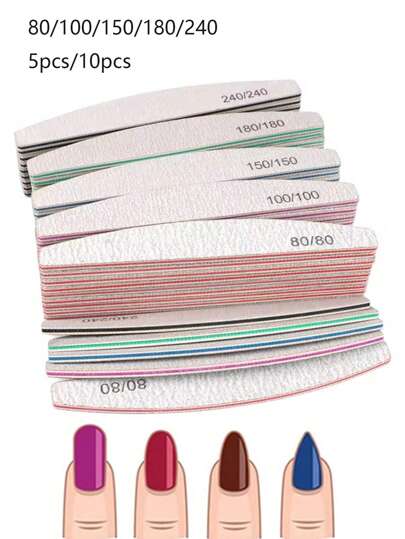 5/10 piezas Limas de uñas profesionales de papel de lija 80/100/150/180/240 Fuerte y grueso Medio luna Herramientas de manicura DIY Accesorios