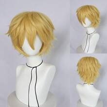 Perruque avec frange droite courte et volumineuse, perruque de cosplay unisexe pour anime, disponible en plusieurs couleurs, perruque avec frange en fibre synthétique résistante à la chaleur, apparence naturelle, haute densité, sans colle nécessaire, confortable à porter, fabriquée en fibre résistante à la chaleur, pour le quotidien, les vacances, les fêtes de Noël, les accessoires de scène, cadeau idéal - Multicolore - Voir 19