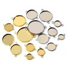 10pcs 8-30mm Inner Size Double Loops Stainless Steel Gold Color Pendant Cabochon Blank Base Tray DIY Accessories For Bracelet Necklace Earrings - Double Hanging Bottom Bracket - View 2