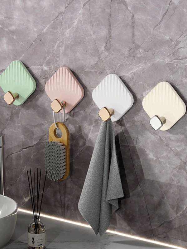4 ganchos adhesivos para baño, sin necesidad de perforar, portatoallas impermeable para cuartos de baño y espacios pequeños, montaje adhesivo resistente para toallas, batas, paños de lavado y accesorios, acabado impermeable, se despega fácilmente sin residuos, agarre antideslizante, apto para azulejos cerámicos, espejos de vidrio y superficies pintadas