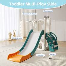 Toddler Slide, Kids Slide For Toddlers Indoor Playset For Toddlers With Basketball Hoop And Ball Playset Telescope - 橘色 - 查看 5