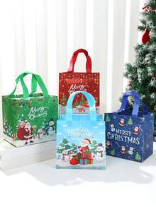 1Set/4Pcs Christmas Non-Woven Gift Bags With Santa Snowman Prints - Reusable Party Favor Tote Bags For Xmas Presents - Durable Non-Woven Retail Shopping Bags With Handles For Holiday Gifts & Birthday Treats,Christmas Gift,Christmas Decoration,Xmas Party Decor,Home Decor,Table Decor,Merry Christmas Decoration For Home,Christmas Ornaments