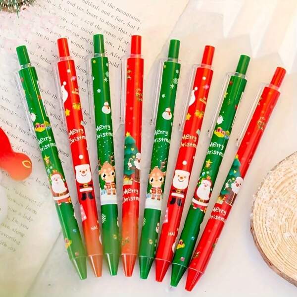 8/10 piezas Bolígrafos de dibujos animados navideños neutros - Adecuados para la escuela y la oficina, conjunto de regalo de escritura único, bolígrafos lindos y distintivos