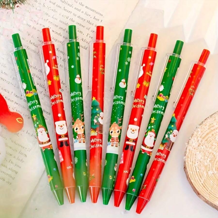 8/10 piezas Bolígrafos de dibujos animados navideños neutros - Adecuados para la escuela y la oficina, conjunto de regalo de escritura único, bolígrafos lindos y distintivos