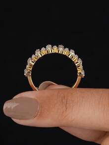 1枚S925纯银长方形眼睛拇指戒指，优雅珠宝礼品，女士之选 - 半圈長方馬眼 - 查看 8