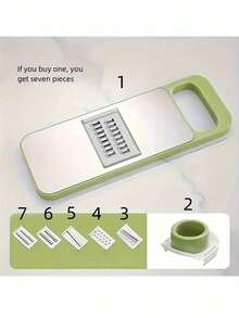 七合一多功能切片机、切丝机、蔬菜捣碎机，不锈钢可互换刀片，适用于切片、切丝、切块土豆、胡萝卜、黄瓜等