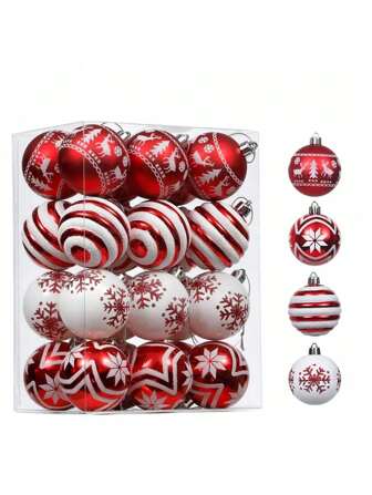 24/12/4pcs Christmas Glitter Balls, Red & White Snowflake Spiral Christmas Ornament Balls, Glitter Hanging Balls For Christmas Tree Decor, Holiday Party & Outdoor Celebration, Classic Christmas Gift & Home Decor, New Year Decoration