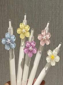 1 支可爱花朵自动 0.5 毫米卡通按压圆珠笔、学校和办公用品、学生礼物（花朵颜色随机）