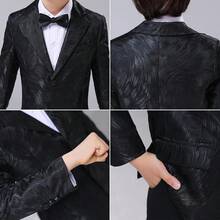 Teen Boy Jacquard Tuxedo 3 Piece Suit Set - Bow Tie Included For Wedding Prom - Hitam - View 6