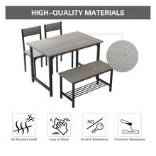 Set Of 4pcs Grey Dining Set Including Rectangular Dining Table Dining Chairs Dining Bench With MDF Top Metal Frame Storage Shelf For Dining Room Kitchen Living Room - Grey - View 7