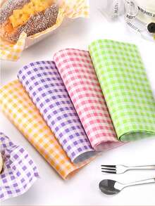50张/100张/500张防油纸衬垫三明治包装纸，方格蜡纸，4色蜡纸，厨房烘焙纸蛋糕盒衬垫吸油纸格子盘衬垫汉堡面包三明治涂层纸 - 彩色 - 查看 2