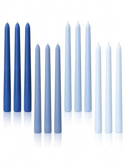 10 Inch Taper Candles Blue Set Of 12 Unscented, Dless, Smokeless Long Tall Tapered Candlesticks Wedding Home Decor Dinner Natural Color Series