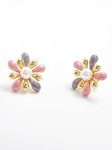 1 par de elegantes pendientes de mujer con diseño de fuegos artificiales vintage esmaltados, con perlas incrustadas, adecuados para uso diario - fuegos artificiales - Ver 2