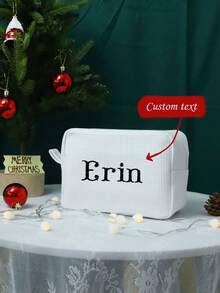 Personalized Waffle Travel Makeup Bag - Graduation Season Return Gift Customized Letter Makeup Bag, Embroidered Toilet Bag, Bridesmaid Gift, Wedding Gift, Ladies Gift, Makeup Bag, All-Purpose, Large Capacity, Versatile, Adorable, Contracted, Funny, Kawaii, Y2K, Minimalist, Commuting, Business Casual, Basics, Custom, Personalized, For Birthdays, For Holiday/ Vacation, For Outdoors/Outings/Travel/Hiking/Stadium/Sports/Climbing, For Business/Commute/Work/Office, Customized Women Bags, Delicate Romance, Travel Gift, Travel Gift For Family, New Year Glamour - Multicolor - View 2