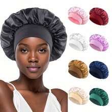 1 Stück atmungsaktive Satin-Seide Schlafkappe, elastisches breites Satin-Band Kappe für Frauen, verstellbare breite Schlafmütze geeignet für langes und lockiges Haar, mit weichem elastischem Band