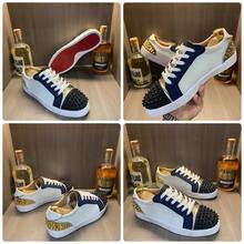 Red Sole Sneakers With Rivets Men, Casual Versatile Lace-Up Shoes - White Counter Version - View 7