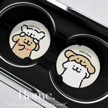 2PCS Cute Line Puppy Car Interior Decoration Car Cup Mat Car Goods Water Cup Mat High Beauty Car Interior Accessories Couple