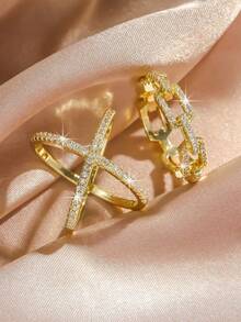 4 件套金色日常可叠戴戒指套装经典扭纹方晶锆石承诺结婚戒指周年纪念订婚戒指女士日常珠宝礼物 - 戒指套裝 - 查看 13