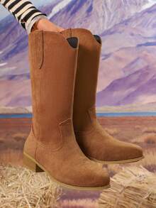 Western Style Brown Versatile Retro Suede Boots For Women, Autumn/Winter