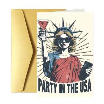 1pc Patriotic Independence Day Greeting Card - "Party In The USA" With Statue Of Liberty, Red, White & Blue Design, Perfect For Him Or Her, Gift Card Available, Celebration Stationery | Festive Illustration | Durable Cardstock, Independence Day Cards