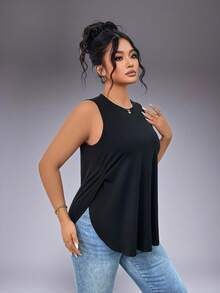 1 pieza Camiseta sin mangas deportiva de verano de talla grande con abertura lateral, color negro - Negro - Ver 6