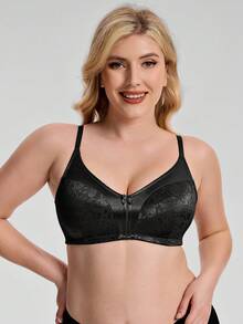 Wingslove Plus Size Women Wireless Full Coverage Floral Print Comfortable Bra - Black - View 5