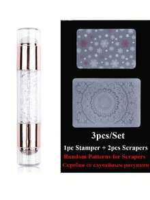 3件套亚克力彩色钻石双头硅胶美甲模板印章转印笔美甲工具，双头硅胶美甲印章带水钻装饰 - 不含甲醛，适用于DIY美甲和足部修复、电镀，透明乳白色，印章工具使用透明硅胶印章和刮刀，实现快速简便的美甲方法 - 彩色 - 查看 9