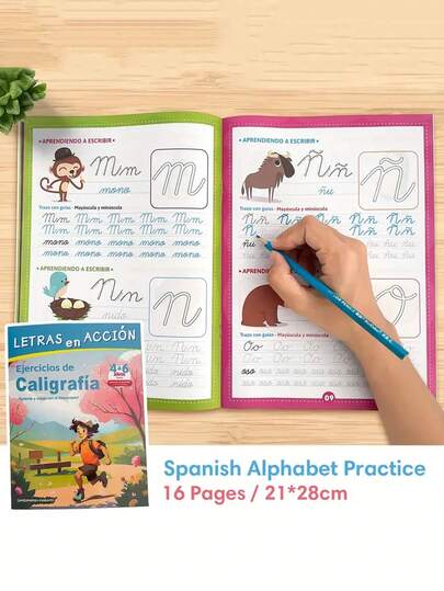 Spanish Handwriting Practice Workbook, Suitable For Children Aged 6-10 | Spanish Alphabet And Word Tracing, 16 Pages Professional Teacher Approved Set | Home Education Supplies