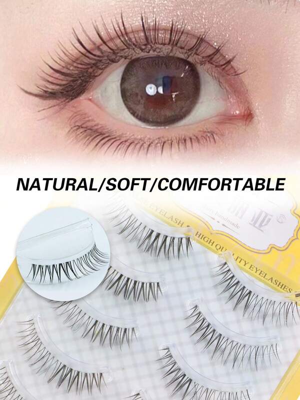 5 Pairs Soft & Thick Crossed False Eyelashes, Cartoon Style, Natural Daily Wear, Fashionable, Reusable, Portable, Non-Irritating, Suitable For Beginners